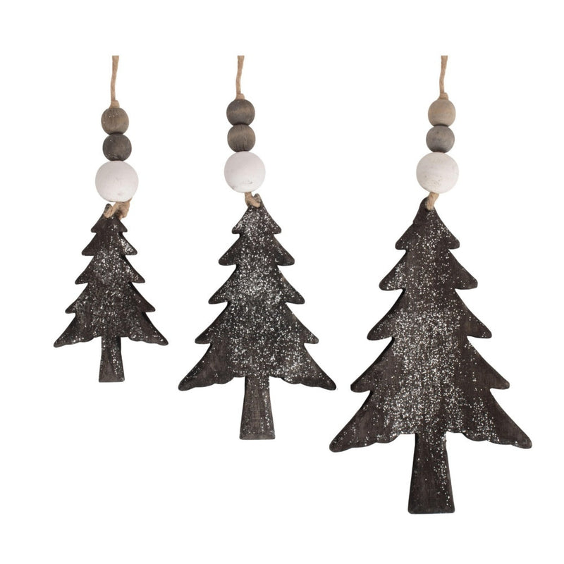 Set of 3 Hanging Glitter Christmas Tree Wicker Decorations