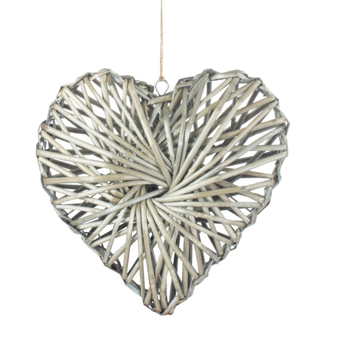 The Willow Basket Wicker Heart Wreath Grey Wash Finish