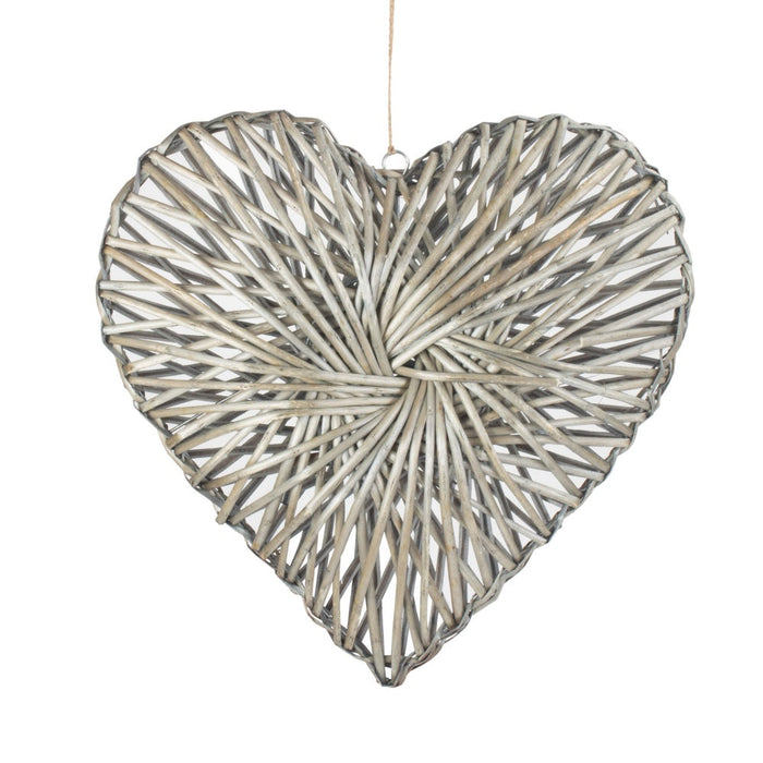 The Willow Basket Wicker Heart Wreath Grey Wash Finish