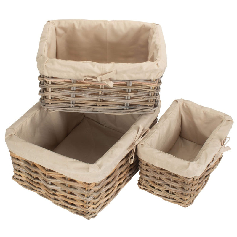 Rectangular Cordura Lined Grey Rattan Storage Basket
