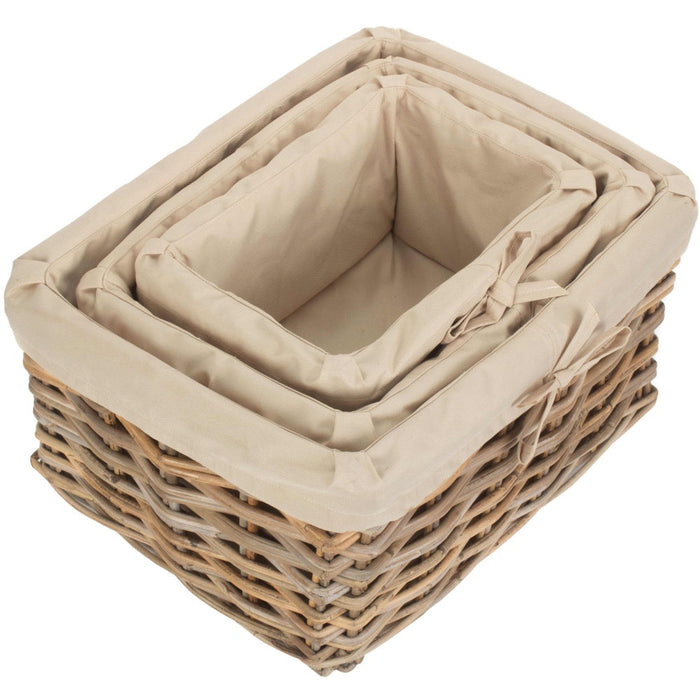 The Willow Basket Rectangular Cordura Lined Grey Rattan Storage Basket