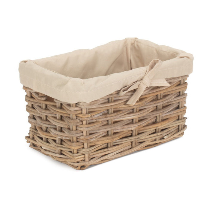 The Willow Basket Rectangular Cordura Lined Grey Rattan Storage Basket