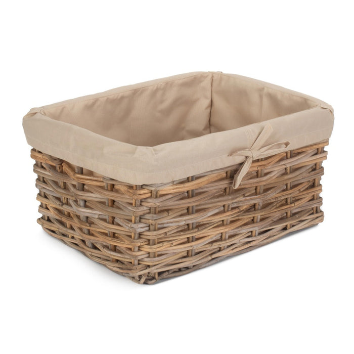 The Willow Basket Rectangular Cordura Lined Grey Rattan Storage Basket