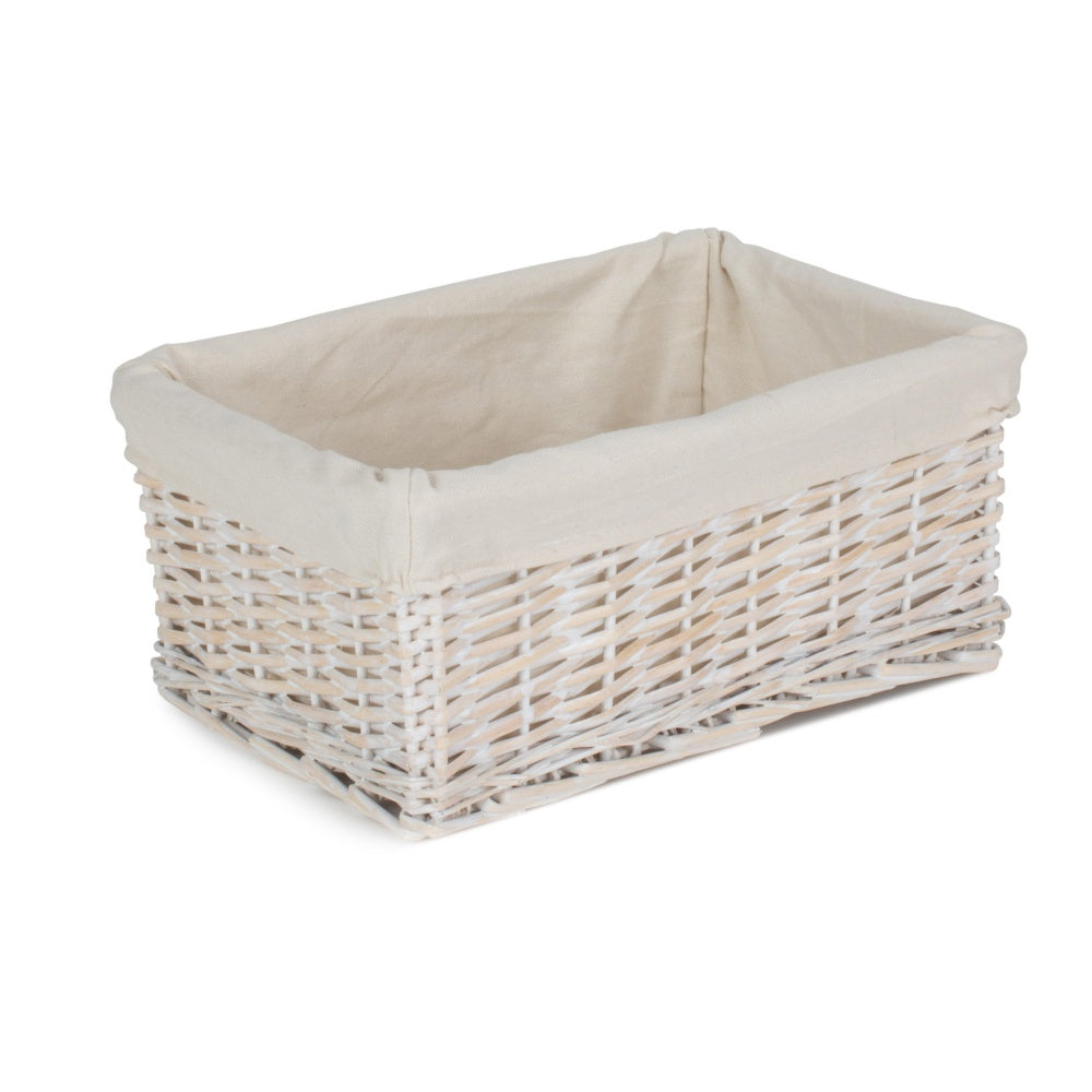 White Wash Wicker Storage Basket with Lining