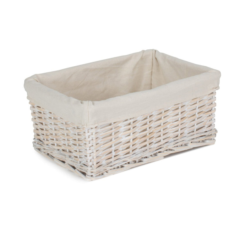 White Wash Wicker Storage Basket with Lining