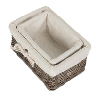 The Willow Basket Set of 2 Antique Wash Finish Cotton Lined Willow Tray